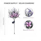abordables Luces de camino y linternas-2/4 PCS Solar Simulation Lavender Butterfly Lawn Light Waterproof Garden Floor Insert Lamp Park Pathway Villa Yard Terrace Holiday Decoration Lamp