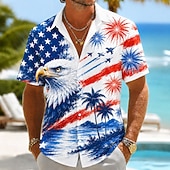  2026 250th Men's Eagle American Flag Coconut Palm Shirt Summer Shirt Button Up Shirt Short Sleeve Patriotic Daily Streetwear Summer Spring Turndown 3D Print Collared Shirts Blue Blue 2