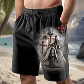 ieftine Retro Vintage &amp; Etică-Bărbați Cavaleri Templieri Σταυρός Pantaloni scurți de sudoare Pantaloni scurți de plajă Pantaloni scurți Terry Talie medie Religios Zilnic Haine de strada Concediu Imprimare 3D Talie elastică cu șnur
