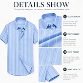 economico camicie oxford da uomo-Camicia da uomo elegante, 100% cotone oxford, maniche corte, a righe blu