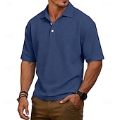 baratos Polo Clássico Masculino-Homens Camisas Polo Waffle Textura Casual Rua Lapela Manga Curta Básico Moderno Tecido Leve Botões Verão Primavera Ajuste Largo Azul Preto Branco Verde Claro Vinho Azul Marinha Camisas Polo Waffle