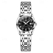 economico Orologi al quarzo-Orologio da donna Olevs, cinturino in acciaio inossidabile argentato, quadrante nero, numeri arabi, orologio analogico al quarzo con datario, impermeabile, orologio elegante da donna.