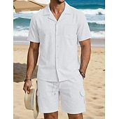 economico Camicie di lino-Per uomo Due pezzi Set Camicia Set estivo E Shorts Impostare Semplice Casuale Quotidiano Spiaggia Collo ripiegato Manica Corta Estate Primavera Moda Casual Confortevole Abbigliamento
