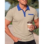 abordables Polo classique pour homme-Homme Chemises Polo Gaufre Polo Occasionnel Rue Revers Manche Courte Basique Moderne Bloc de Couleur Avec Poches Poids Léger Été Printemps Coupe régulière Noir Blanche Bleu Roi Vert Kaki Chemises