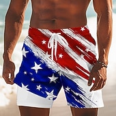  Men's 4th of July U.S. 250th Anniversary American Flag Swim Trunks Bathing Suits Swim Shorts Board Shorts Mid Waist Patriotic Holiday Side Pockets Mesh Lining Elastic Drawstring Waist Designer