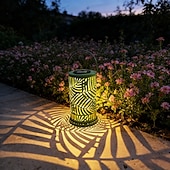 cheap Pathway Lights &amp; Lanterns-Solar Lantern Outdoor Metal Palm Leaf Projection Light, Decorative Hanging Garden Lantern with Green Leaf Cutout Design, Solar Powered Patio Yard Lawn Pathway Camping Villa Summer Party Landscape Deco
