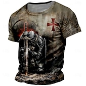  Herr Tempelriddare Kors T-shirt Kortärmad T-shirt 3D-tryck Rund hals Skjorta Religös Gata Mörk fest Kaki Alla årstider Kläder S M L XL XXL XXXL