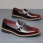 economico Mocassini-Mocassini da uomo bordeaux con stampa coccodrillo, scarpe eleganti slip-on lucide, calzature da gentiluomo perfette per matrimoni, feste, banchetti e occasioni serali.