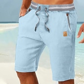 billiga Semester-Herr Shorts Linne Shorts Sommarshorts Beach Shorts Ficka Snörning Elastisk midja Färgblock Komfort Andningsfunktion Fullängd Ledigt Dagligen Helgdag Semester Mode 다크 카키 Ljus kaki