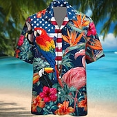 abordables Oiseaux &amp; Animaux-Men's Flamingo Parrot Coconut Palm Summer Hawaiian Shirt Tropical Shirts Aloha Shirt Short Sleeve Hawaiian Daily Beach Vacation Wear Summer Spring Turndown 3D Print Button Up Shirts Blue Red