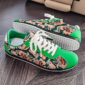 cheap Casual Sneakers-Men's Green Patterned Lace-Up Sneakers Fashion Casual Low Top Walking Shoes Lightweight Streetwear Trainers for Men, Ideal for Daily Wear, Travel, Weekend Outings and Casual City Looks