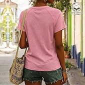 baratos Camiseta lisa-Camiseta feminina softfade™ 100% algodão estilo Henley - camiseta vintage de alta qualidade com manga curta, gola redonda e bolso.