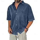 ieftine cămăși casual pentru bărbați-Tricou pentru bărbați SoftFade™ tricou casual tricou cu nasturi tricou acid wash albastru negru roz albastru marin mov cu mânecă scurtă simplu rever casual îmbrăcăminte de zi cu zi modă retro vintage