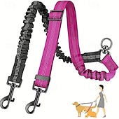 abordables Collares, Arnés y Correas-2pcs Dual Dog Leash Attachment - Double Leashes for Training Small to Large Dogs - Adjustable Strap Shock Absorbing Bungee Leashes