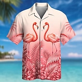 baratos Plantas Tropicais-Men's Flamingo Coconut Palm Tropical Plants Summer Hawaiian Shirt Tropical Shirts Aloha Shirt Short Sleeve Hawaiian Daily Beach Vacation Wear Summer Spring Turndown 3D Print Button Up Shirts Blue Pink