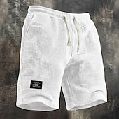 cheap Casual Shorts-Men's Waffle Shorts Summer Shorts Beach Shorts Casual Shorts Drawstring Elastic Waist Solid Color Comfort Knee Length Daily Outdoor Streetwear Vacation Fashion Black White Micro-elastic