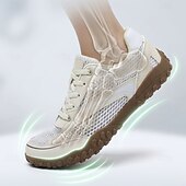 baratos Sapatos Casuais com Cadarço-Tênis masculino branco minimalista - modelo com biqueira larga e ajuste amplo em mesh - leve e respirável, ideal para caminhadas, viagens, uso diário e atividades casuais ao ar livre.