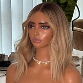abordables Pelucas delanteras del cordón de cabello natural-Human Hair 5x5 Closure 13x4 Lace Front Wig Middle Part Brazilian Hair Wavy Blonde Multi-color Wig 150% 180% Density with Baby Hair Ombre Hair Natural Hairline 100% Virgin Glueless For Women Short