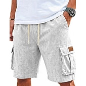  Men's Shorts Linen Shorts Summer Shorts Beach Shorts Drawstring Elastic Waist Multi Pocket Plain Comfort Breathable Knee Length Casual Daily Outdoor Vacation Fashion Blue Khaki Inelastic