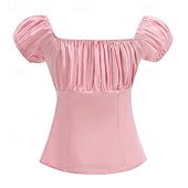 abordables Tapas-Retro Antiguo Victoriano Renacimiento Blusa / Falda Manga de globo de soplo Dama Color sólido Estampado Floral Cuello Inglés Disfraz Mujer Fantasía Casual Diario Feria del Renacimiento Adulto
