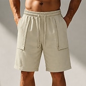 cheap Classic-Men's Shorts Linen Shorts Summer Shorts Beach Shorts Drawstring Pocket 3D Solid Comfort Breathable Knee Length Daily Outdoor Holiday Vacation Fashion Khaki White Inelastic