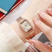 cheap Quartz Watches-Women's Rectangular Watch, Vintage Silver Stainless Steel Expansion Band Watch with Black Roman Numeral Dial, Elegant Ladies Stretch Bracelet Wristwatch, Retro Fashion Jewelry Gift