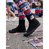  Witte, patriottische canvas sneakers voor dames met hoge schacht – veterschoenen met Amerikaanse vlag voor Onafhankelijkheidsdag en parades &casual streetwear