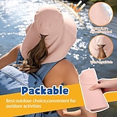 abordables Artículos para el hogar-Sombrero de sol para mujer, plegable, de ala ancha, con solapa para cubrir el cuello y abertura para coleta. Permite llevar coleta sin oprimir la cabeza. Transpirable y fresco, ideal para vacaciones