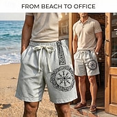 economico Vacanza-Per uomo Shorts Shorts di Lino Pantaloncini Estivi Shorts da Spiaggia Coulisse Elastico in vita Stampato Geometrico Comodità Traspirante Lunghezza al ginocchio Quotidiano All'aperto Ferie Vacanza Moda