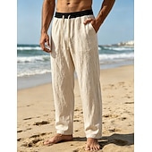 preiswerte Vakantie-Men's Linen Pants Trousers Summer Pants Beach Pants Drawstring Pocket Elastic Waist Color Block Comfort Breathable Knee Length Daily Outdoor Beach Vacation Fashion Black White Inelastic