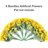 abordables Flores artificiales-Margaritas artificiales para decoración exterior, 6 ramos de flores artificiales para macetas de exterior, flores de seda resistentes a los rayos UV para la puerta principal, el porche y el patio.