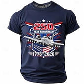  4 juli 2026 250e Voor heren Amerikaanse vlag 1776 T-shirt Korte mouw T-shirt 3D-afdrukken Strakke ronde hals Overhemd Vaderlandslievend Dagelijks Festival blauw Zwart Donkerblauw Zomer Lente Kleding