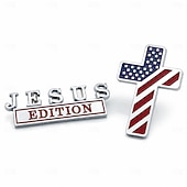 billiga U.S. 250-årsjubileum-2-pack välsignad Jesus-utgåva korsemblem metallmärke, kristen tro bilemblemklistermärke, krom 3D-bildekal för lastbil SUV motorcykel, religiöst korsemblem exteriöra tillbehör present till män kvinnor