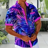 cheap Tropical Plants-Men's Coconut Tree Tropical Plants Summer Hawaiian Shirt Tropical Shirts Aloha Shirt Short Sleeve Hawaiian Daily Holiday Summer Spring Turndown 3D Print Front One Pocket Button Up Shirts Blue Purple