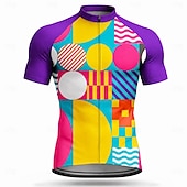 cheap Men's Jerseys-Men Cycling Jersey Geometric Short Sleeve Bike Jersey Activewear Top with 3 Rear Pockets UV Resistant Quick Dry With Pockets Front Zipper Sports Yellow Pink Dark Navy Clothing Apparel
