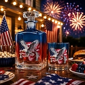  Whiskyflasche zum 250-jährigen Jubiläum der USA &Gläser-Set, patriotisches amerikanisches Dekanter-Geschenkset mit Adlerflaggen-Design, limitierte Bourbon-Scotch-Flasche und Whiskyglas (1776–2026) für