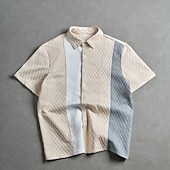 cheap Men's Smart Casual Shirts-Men's Shirt Casual Shirt Button Up Shirt Jacquard Shirt Blue Pink Navy Blue Apricot Short Sleeve Plain Shirt Collar Casual Daily Patchwork Clothing Apparel Elegant Fashion Casual