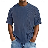 economico T-shirt in maglia waffle-Per uomo Maglietta Waffle Maglietta Camicia a Maniche Corte Manica Corta Girocollo Estate Primavera Tinta unica Streetwear Elegante Tempo libero Jacquard Quotidiano All'aperto Vacanza Bianco Nero