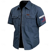 abordables camisas occidentales de los hombres-Hombre 4 de julio, 250 aniversario de Estados Unidos Bandera estadounidense Camisa de trabajo de algodón camisa occidental Camisa cargo Manga Corta ejército militar Patriótico Casual Para trabajo