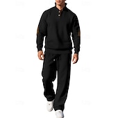 cheap Tracksuits-Men's Tracksuit Jogging Suit Workout Suits Drawstring with Pocket Solid Colored Athletic Clothing Set Fall Black White Outdoor Travel Sports Windproof Warm Breathable Long Sleeve Sport Activewear