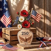 olcso Az Egyesült Államok 250. évfordulója-250. évfordulós hazafias virágmintás fa tömb asztaldísz, kézzel készített hazafias fa díszek, amerikai zászlós sas virágmintás asztaldísz, július 4-i asztaldekoráció
