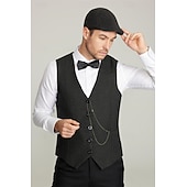 baratos Men's 1920s Costumes-Roaring 20s 1920s Retro Vintage Outfits Waistcoat Accesories Set Gentleman Gangster Fancy Dress Men's Halloween Carnival New Year Carnival Party / Evening Masquerade Adults' Cravat Vest Hat