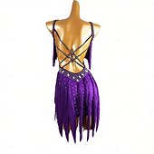 ieftine rochie de concurs-Dans Latin Costum de Dans Rochie Franjuri Culoare Pură Despicare Pentru femei Antrenament Performanță Fără manșon Chinlon Spandex