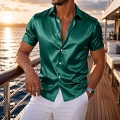 economico Camicie in raso da uomo-Per uomo Camicia Camicia in raso Camicia elegante Camicia con Bottoni Matrimonio Formale Blu chiaro Nero Bianco Vino Manica Corta Collo ripiegato Estate Abbigliamento Classico