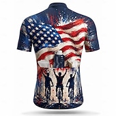  Amerika's 250e verjaardag Voor heren Uitslagbescherming Wielrenshirt Amerikaanse Amerikaanse vlag Korte mouw Fietsen Shirt Kleding Bovenlichaam met 3 achterzakken UV-bestendig Sneldrogend Met zakken