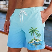 preiswerte Tropische Pflanzen &amp; Blumen-Herren Kokospalme Delphin Tropische Pflanzen Badehosen Badeanzüge Badeshorts Boardshorts Mittlere Taille Hawaiianisch Täglich Strandurlaub Seitentaschen Netzfutter Elastischer Kordelzug in der Taille