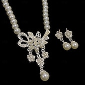 abordables Conjuntos de joyas-Juego de Joyas 2 Perla Perla Pendientes Collare Mujer Elegante Redondo Conjunto de joyas Para Fiesta Boda