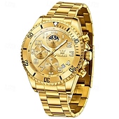 economico Orologi al quarzo-Orologio cronografo da uomo Olevs di lusso con quadrante verde, bicolore in acciaio inossidabile, fasi lunari, impermeabile, luminoso, analogico al quarzo, orologio da polso da uomo con quadrante