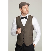 baratos Men's 1920s Costumes-Roaring 20s 1920s Retro Vintage Outfits Waistcoat Accesories Set Gentleman Gangster Fancy Dress Men's Halloween Carnival New Year Carnival Party / Evening Masquerade Adults' Cravat Vest Hat