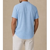 billige Street-Men's Summer Linen Shirt - Soft Breathable Short Sleeve - Blue